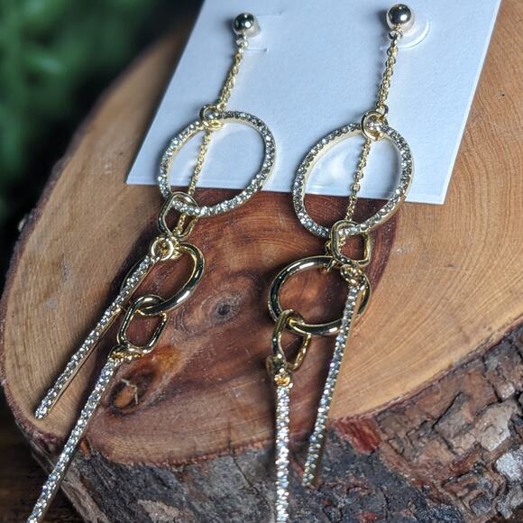 NWT Rebecca Minkoff Gold Crystal Drop Earrings Gold Women's Size OS - Picture 4 of 7